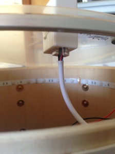 Inside the drum - the RJ11 connector has been splitted and a hole has been created in the bottom head 